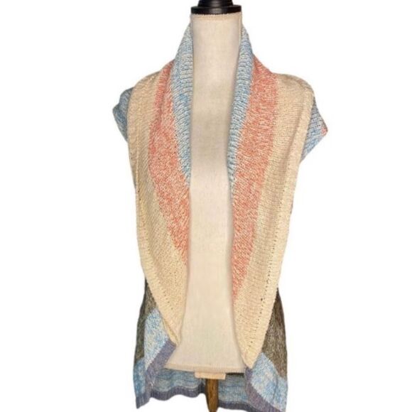 CAbi Line Up Multi Striped Knit Circle Vest Shrug Cardigan Sweater Wm’s Sz Small - Picture 1 of 5